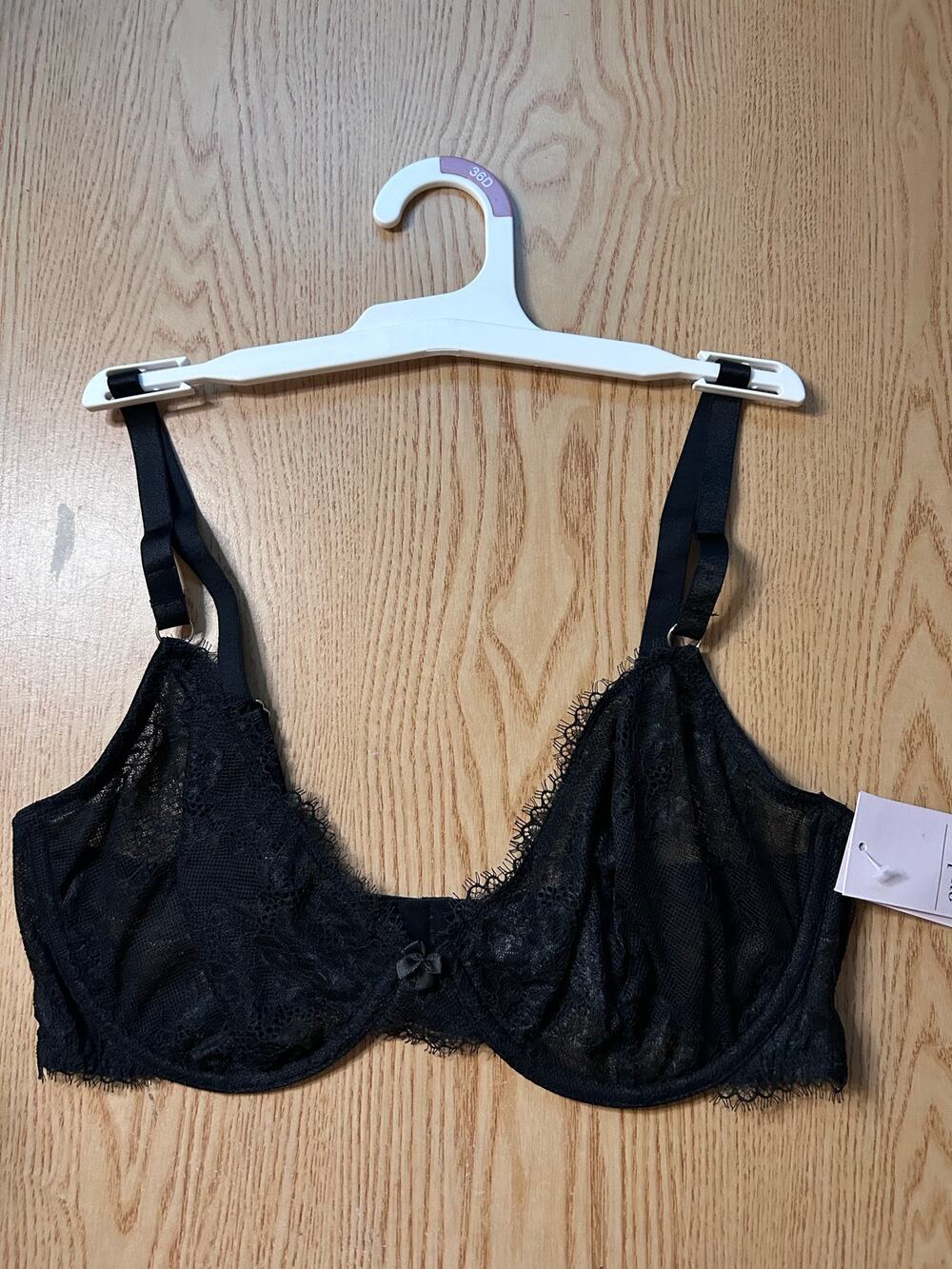New Women Auden Sexy Lacey Unlined Comfort wire Demi Coverage Bra Black size 36D